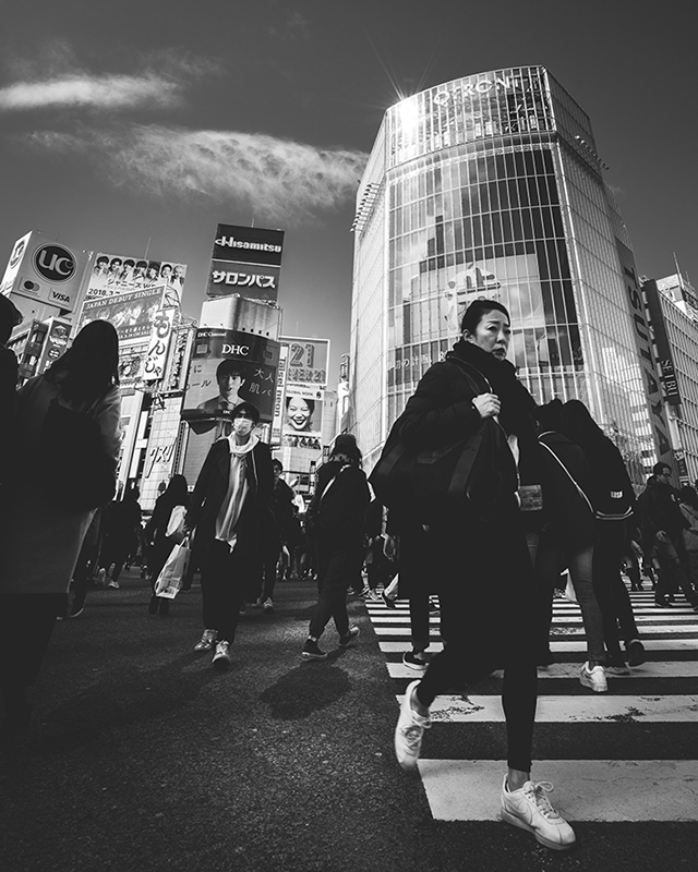 Pedestrians in Shibuya Tokyo black and white